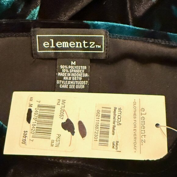 Elementz NWT Womens Medium Black Stretch Velvet Floral Holiday Shirt Top Y2K - Picture 5 of 5